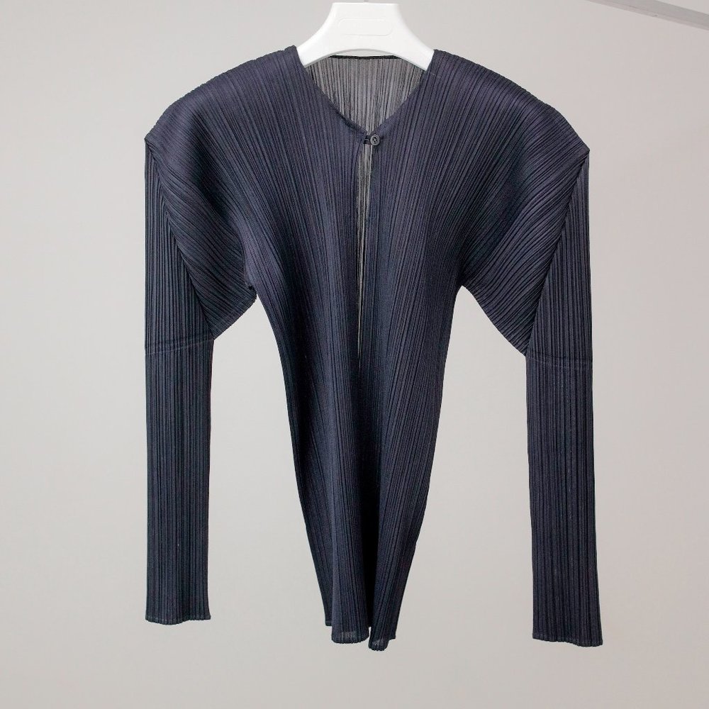 SOLD Pleats Please Issey Miyake Midnight Blue Pleated Cardigan - Picture 1 of 6